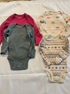 Carter's Girls' Long-Sleeve Ribbed and Printed Bodysuits, set of 4- like new!